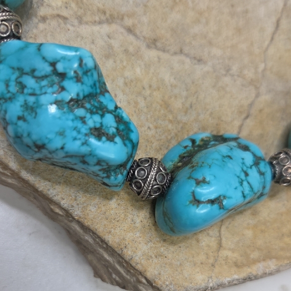 Genuine Turquoise and Sterling Silver Beaded Necklace - Picture 5 of 10